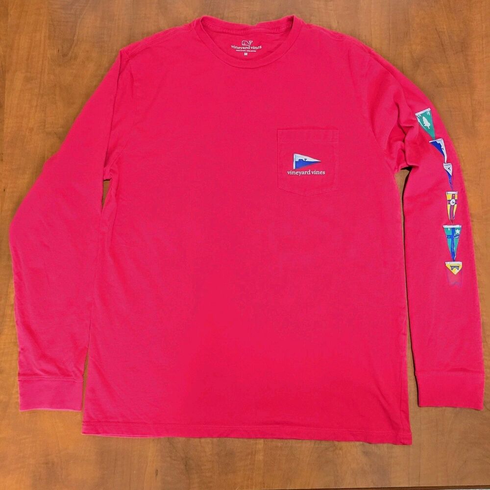 Vineyard Vines Long Sleeve Nautical Flags Single Pocket Crew Neck Cotton Tee M